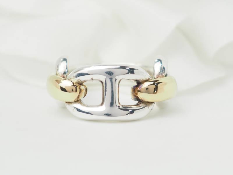 Bague Hermès Chaîne d'Ancre en or et argent 